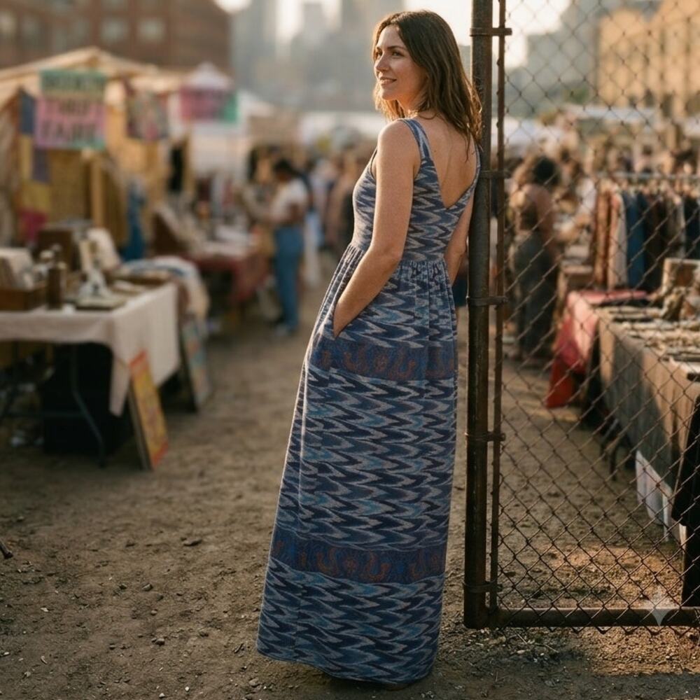 Ultra Long, Ultra Cool Maxi Dress, Heavy Cotton Mixed Fabric w/ Ruched Back